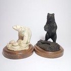Dale Hanson Bear Sculpture Set Sitka Alaska Polar   Grizzly Bear Wood Bases Vtg