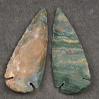 2 Mixed Greens 3 1  Flint Spearhead Point Knife Blade Arrowhead I-530
