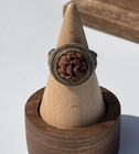 Vintage Chinese Silver Gold Vermeil Carved Walnut  Adjustable Ring 6 25