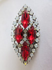 Outstanding  Czech Vintage Style Glass Rhinestone Button     White Frost   Red