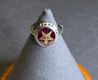Vtg 10k White Gold Order Of The Eastern Star Oes Masonic Syn Ruby Ring Ho Sz 6 5