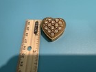 Vintage Heart Shaped Rhinestone Trinket Pill Box Gold Tone Hinged Jewelry Case