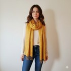 100  Silk 84x27  Scarf Wrap Nepal Abstract Paisley Fringe Saffron Orange Sarong