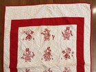 Vintage Hand Stitched Redwork Baby Quilt Blanket Rabbits Nursery Folk Art