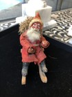 Antique Vintage German Santa In Log Sled German Christmas Decoration 1900s