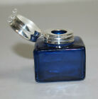 Vintage Antique Style Square Cobalt Blue Glass Inkwell Bottle Ink  1