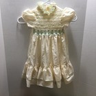 Vintage Polly Flinders Hand Smocked Dress - Girls Size 5 Light Yellow With Green