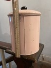 X Large Vintage 1950s Pink Metal Canister W  Gardening Couple Design 9    X 8    