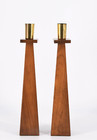 Vintage Danish Modern Kustom Kraft Walnut Brass Taper Candle Holders 11 