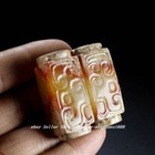 4cm Old Chinese Hongshan Culture Hetian Jade Carved Beast Pattern Yucong Yu Zong