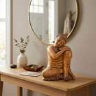 12  Wooden Sleeping Buddha Statue Hand Carved Resting Sitting Wood Figurine Art