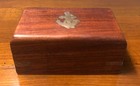 Small Wooden Trinket Box W  Inlaid Brass Nautical Anchor Hinged Lid Vtg  read