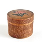Vintage Japan Mcm Teak Wood Coasters Set Of 9 Round Box   Lid Floral Motif 3x3