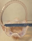 Fenton Pink Opalescent Volcan Pattern Glass  Handled Basket Ruffled Rim