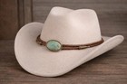 Turquoise Stone Hat Band Woven Leather Cord Gold Tips Western Boho Style