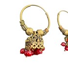 Red Beads Handcrafted Hoop Earrings Traditional Jhumka Gold Tone Ethnic