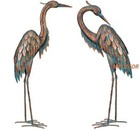 Copper Patina Garden Heron Pair Metal Statues Bird Art Sculptures Crane 27 5 h