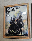 2 Vintage Reverse Painted Convex Glass Silhouette Picture Victorian Couple 9 x7 