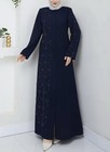 Dubai Women Muslim Abaya Dress Rhinestones Style  Front Zipper  Navy  M-size 