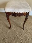 Vintage Upholstered Ornate Carved Wood Stool Vanity Bench