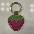 Authentic Coach Signature Strawberry Bag Charm Pink Green Leather Key Chain Fob   