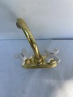 Delta Brass shiny Gold Center Set Faucet Bathroom Sink W  White Porcelain Knobs