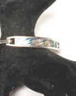 Vintage Signed Mexico Alpaca Abalone Shell Silver Hinged Bangle Bracelet