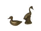 Two Vintage Mid Century Solid Brass Crane Stork And Mallard Duck Figurines