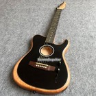 New Black Acoustic Electric Guitar  Spruce Top  Deep C Neck satin Finish