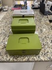 3pc  Vtg Retro Green Wil-hold Clear Lid Sewing Box Storage Boxes By Wilson