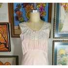 1930s Pink Nylon Maxi Nightgown Lacy Trim Sleeveless Empire Waist Dress