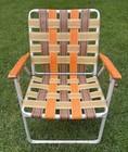 Vtg Lawn Chairs Lot  3  Webbed Wooden Folding Aluminum Brown Orange Patio 70 80s