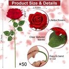 Ouddy 50 Red Fake Roses  Artificial Silk Flowers With Stems  Wedding Home Decor