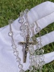 Vintage Sterling Silver Clear Glass Or Crystal Rosary Cross Crucifix Jesus Mary