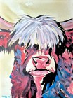 Colorful Expressionist Hand Painted Highland Cow Wall Art Home Decor 12x16 B001
