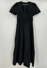 Quince Black Organic Cotton Tiered Maxi Dress Sz S Women s Pockets Poplin Fabric