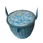 Vintage Woven Sewing Basket Purse Handbag Blue Floral Cottagecore Retro