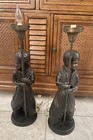 Antique   Bronze Sculpture Table Pair Electric Lamps Oriental Ottoman Arab Boys