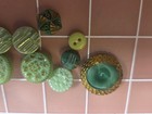 11 Vintage Green Glass Buttons