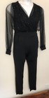 Glittery Chiffon Jumpsuit Sz Medium Fits Like Xs Black Skinny Leg Sheer Sleeve