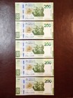 Banknote  200 Pesos Unc Lot Of 5 - Billetes Sin Circular Y En Numero Secuencial