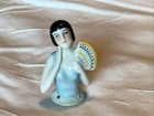 Wonderful Antique Bisque Pincushion Half Doll Art Deco Flapper With Fan Germany