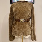 Vintage Nocona Tooled Leather Belt 26-30  Western Cowboy Rodeo Buckle Brown