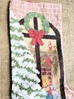 New Needlepoint Tapestry Christmas Cat Stocking 17  Fireplace   Window