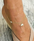 925 Solid Sterling Silver   14k Gold Plated Elephant Anklet  9    1   -  Ea96