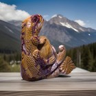 Carved Stone Fantasy Dragon Statue Figurine Yellow   Purple Marbled  Uv Active