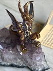 Shades Of Gold Gallery Glass Dragon Sculpture On Amethyst Crystal  24k Fumed