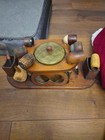 Vintage 6 Pipe Wood Smoking  Holder With Pipes And Center Container 