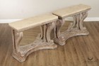 Neoclassical Empire Pair Of Scroll Carved Travertine Top  blenheim  Consoles