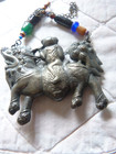 Antique Chinese Silver Qilin Dragon Pendant Necklace  Warrior Riding Quilin